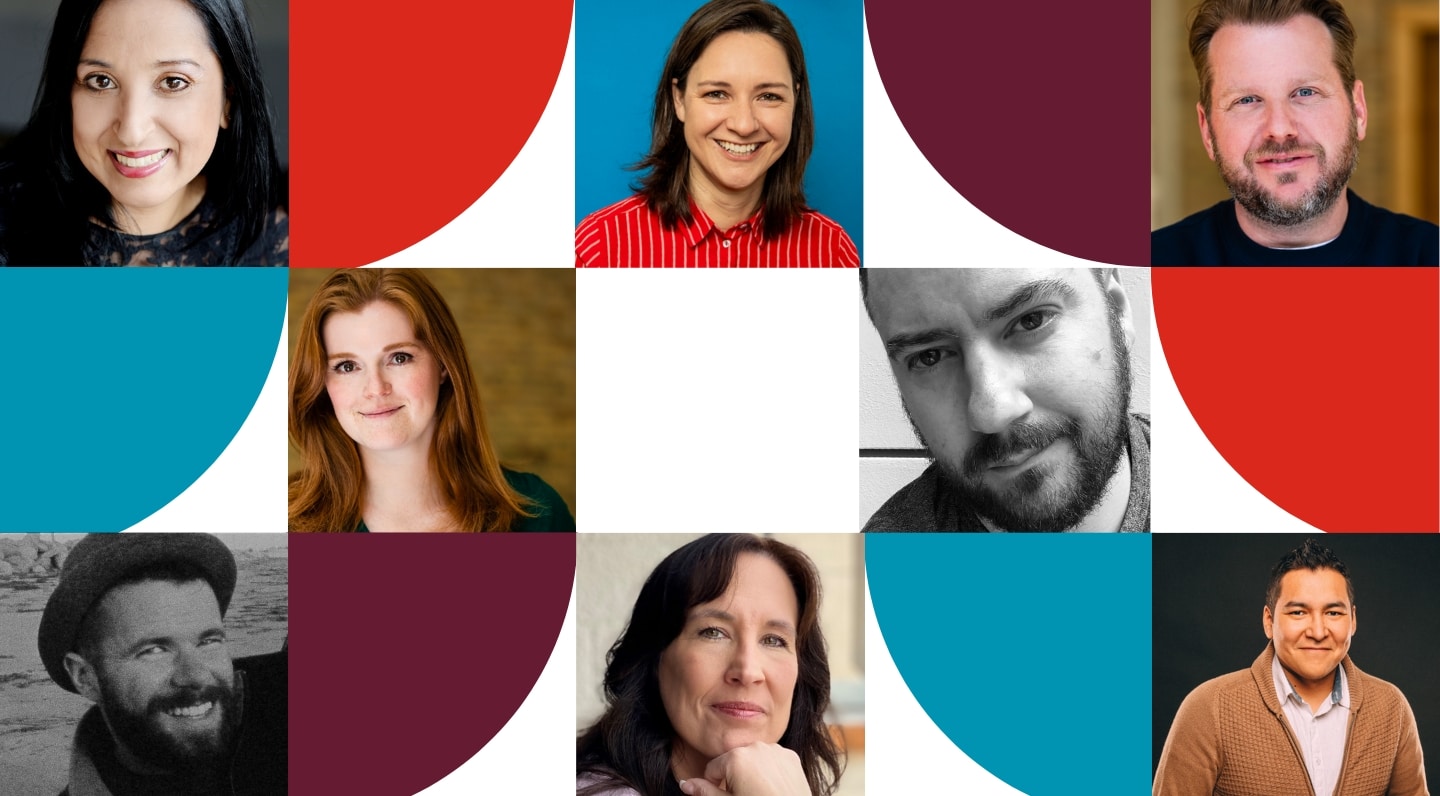 Series Incubator 2023 participants - eight photos of people with coloured shapes