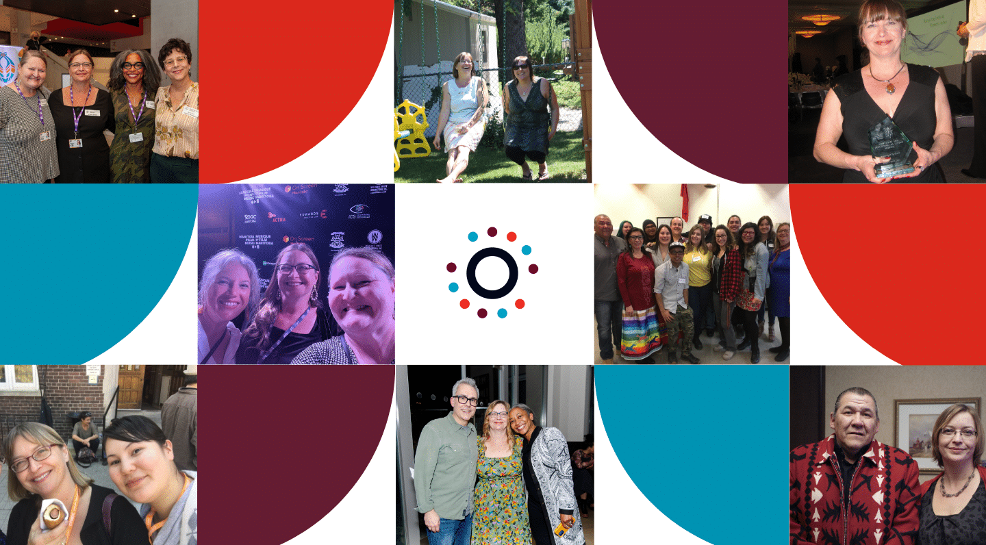 Colourful photo collage featuring photos of Ursula Lawson with colleagues from the past 20 years.