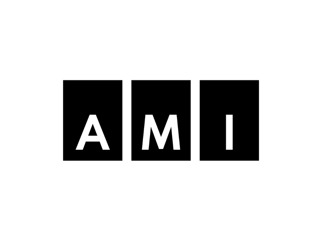 AMI in white block letters separated in individual black rectangles.