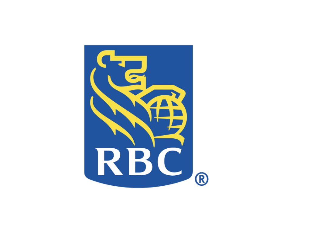 RBC shield logo, yellow lion atop white RBC, on blue background.